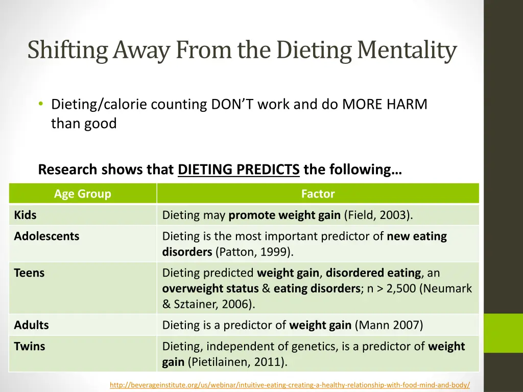 shifting away from the dieting mentality
