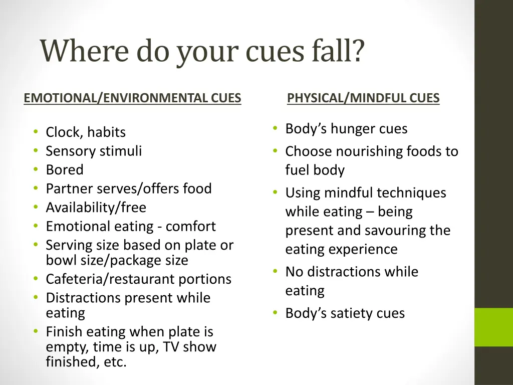 where do your cues fall