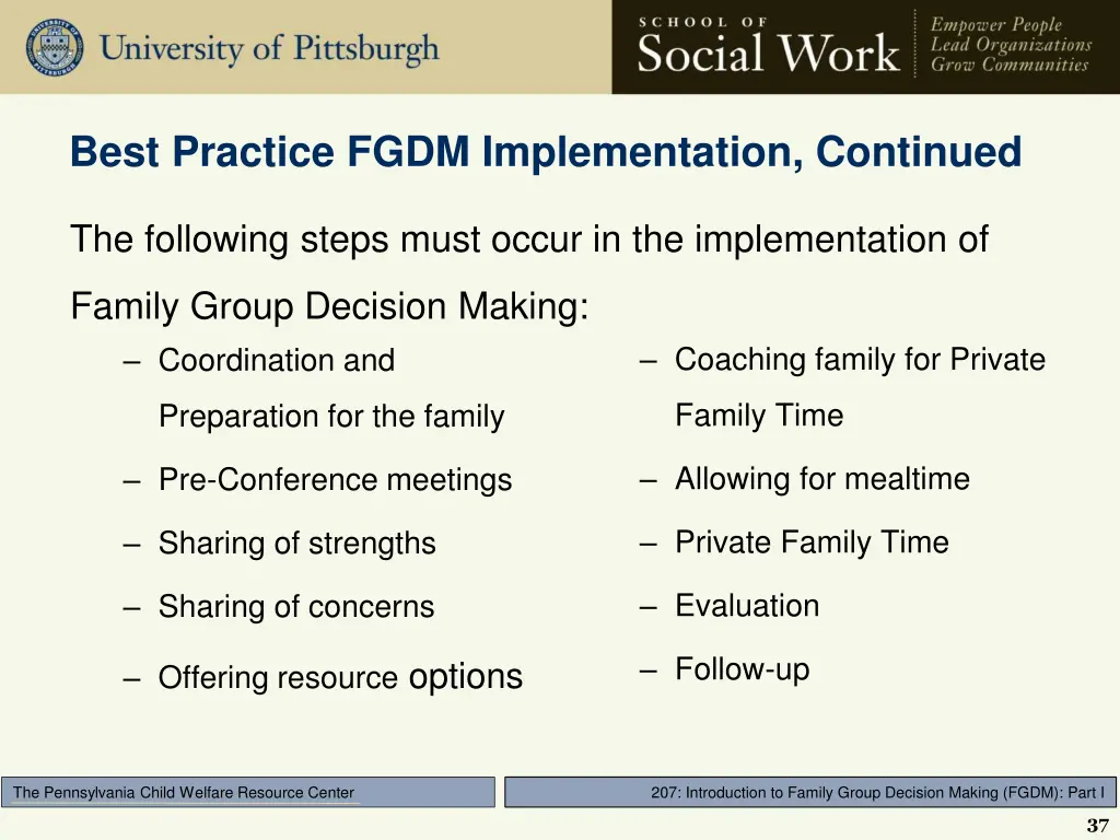 best practice fgdm implementation continued