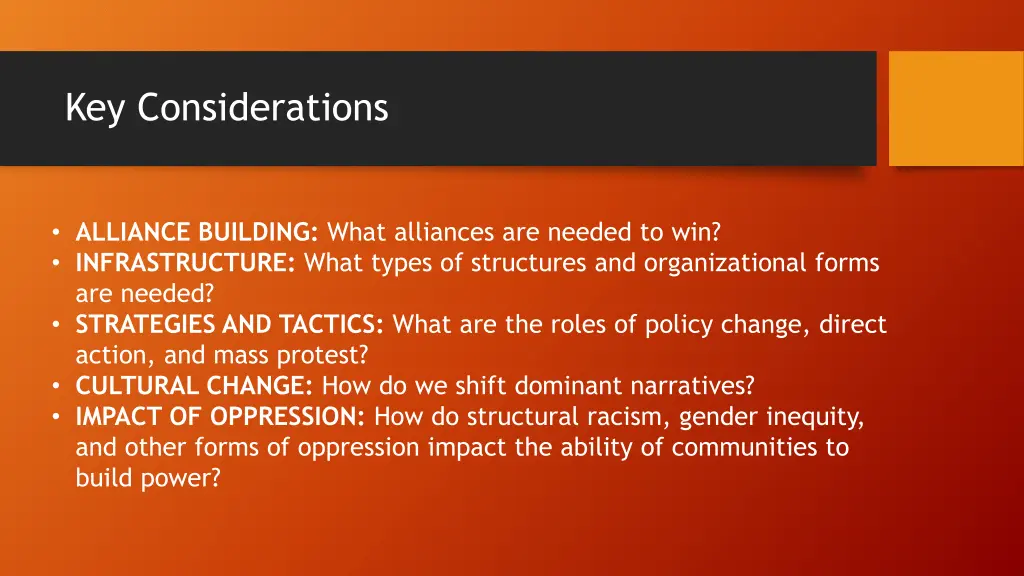 key considerations