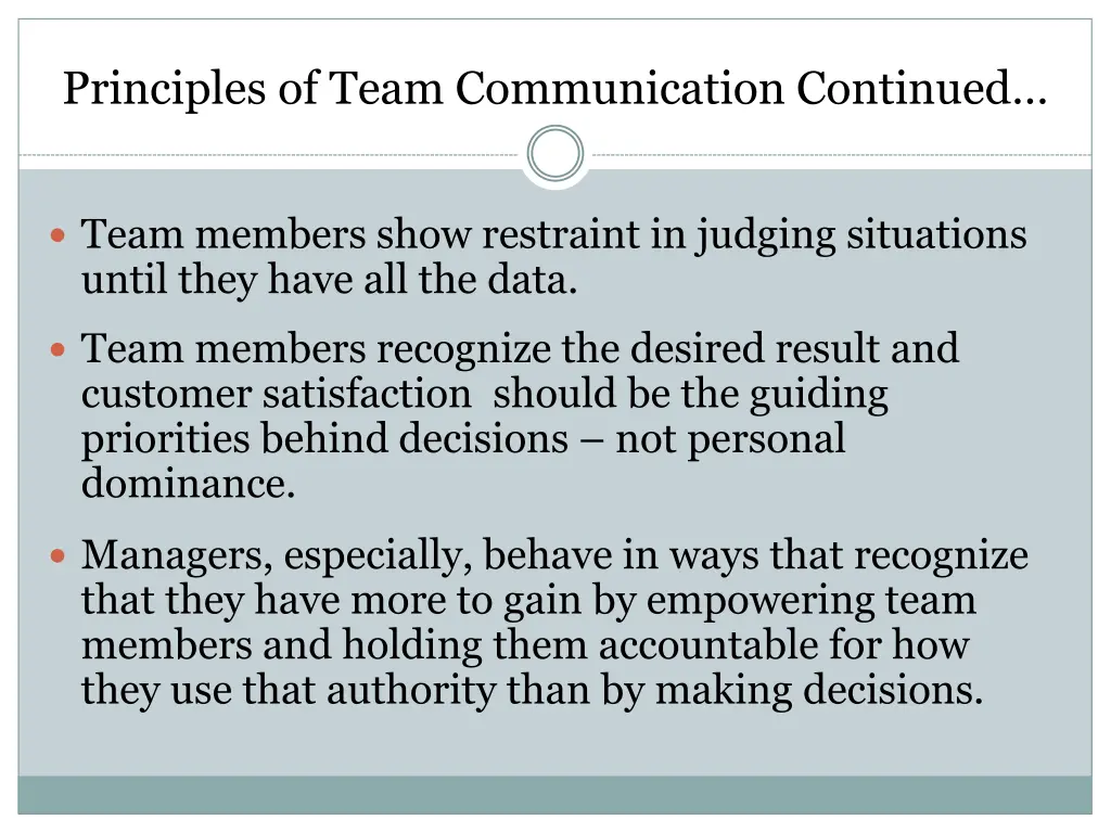 principles of team communication continued
