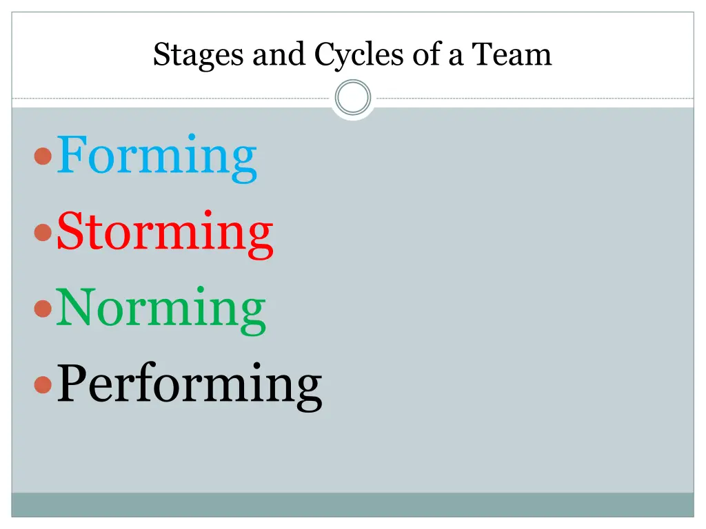 stages and cycles of a team