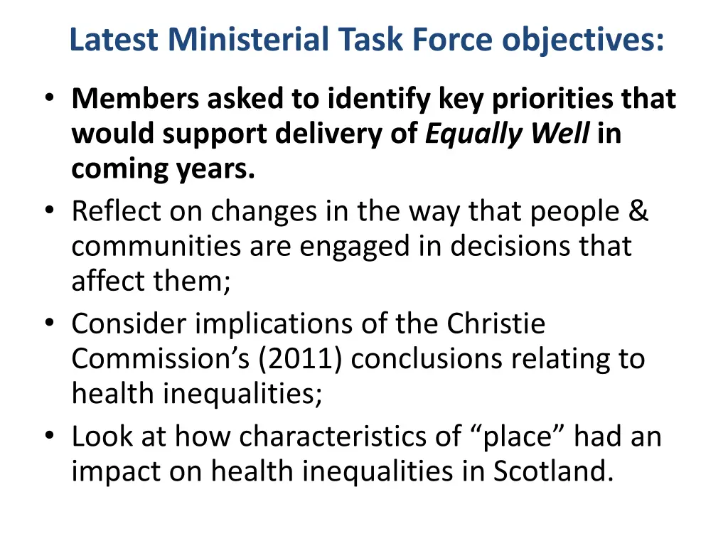 latest ministerial task force objectives