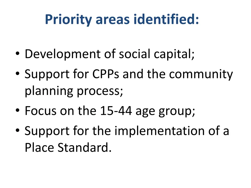 priority areas identified