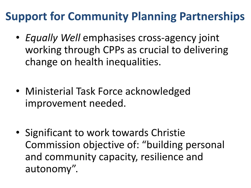 support for community planning partnerships