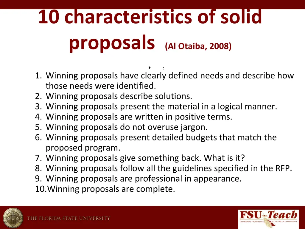 10 characteristics of solid proposals al otaiba