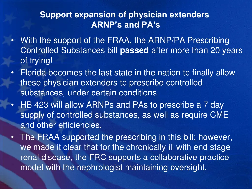 support expansion of physician extenders arnp