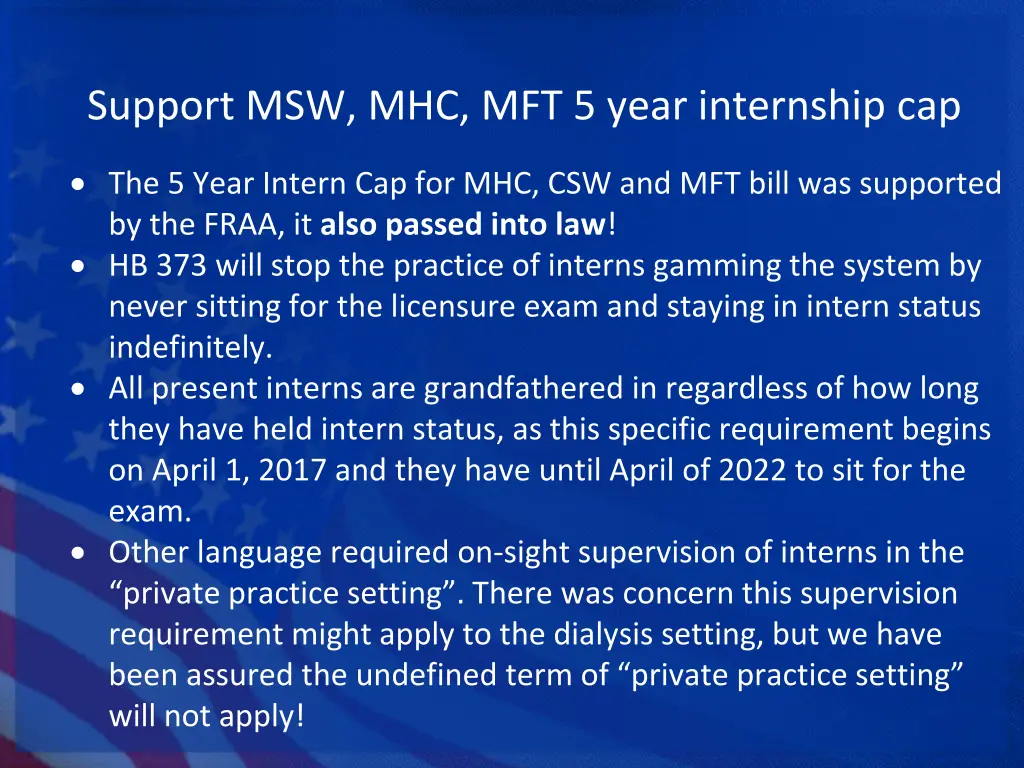 support msw mhc mft 5 year internship cap