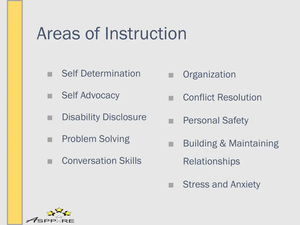 areas of instruction