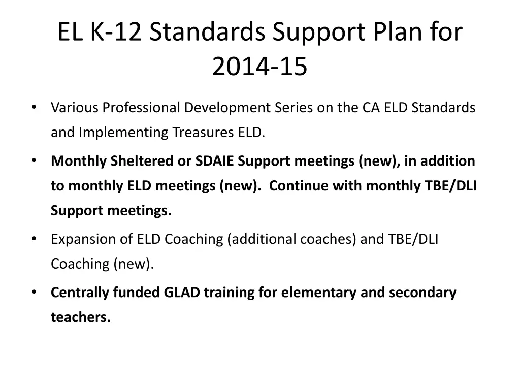 el k 12 standards support plan for 2014 15