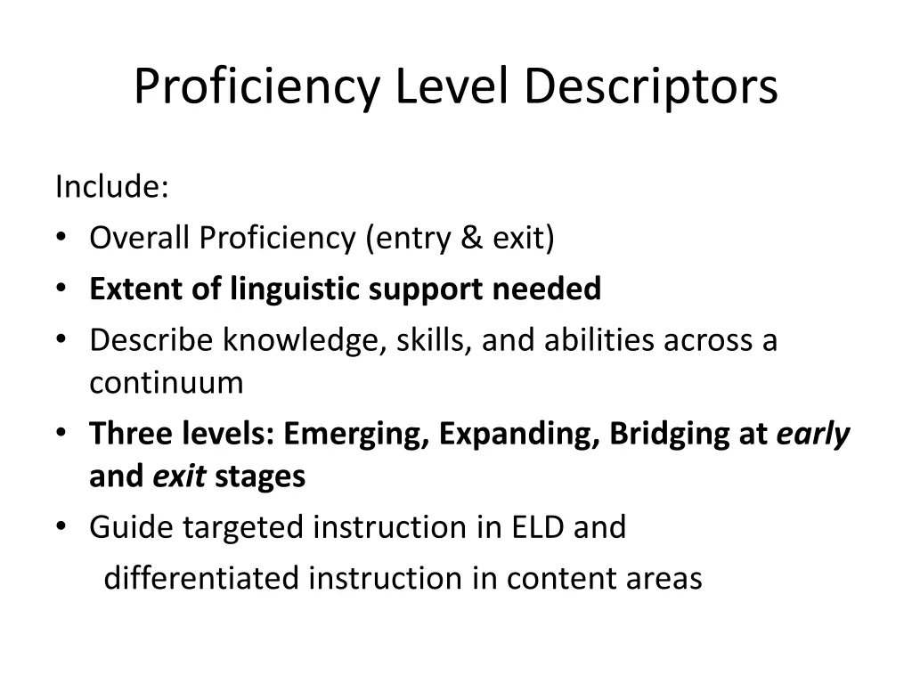 proficiency level descriptors