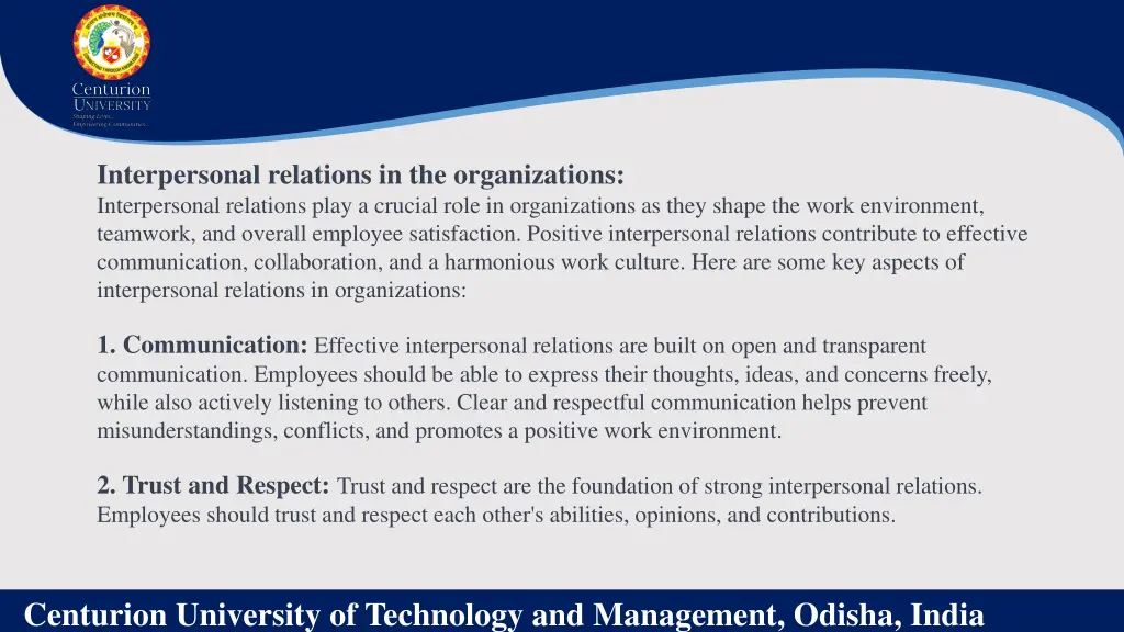 interpersonal relations in the organizations