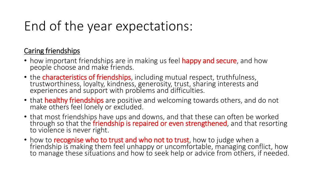end of the year expectations 1