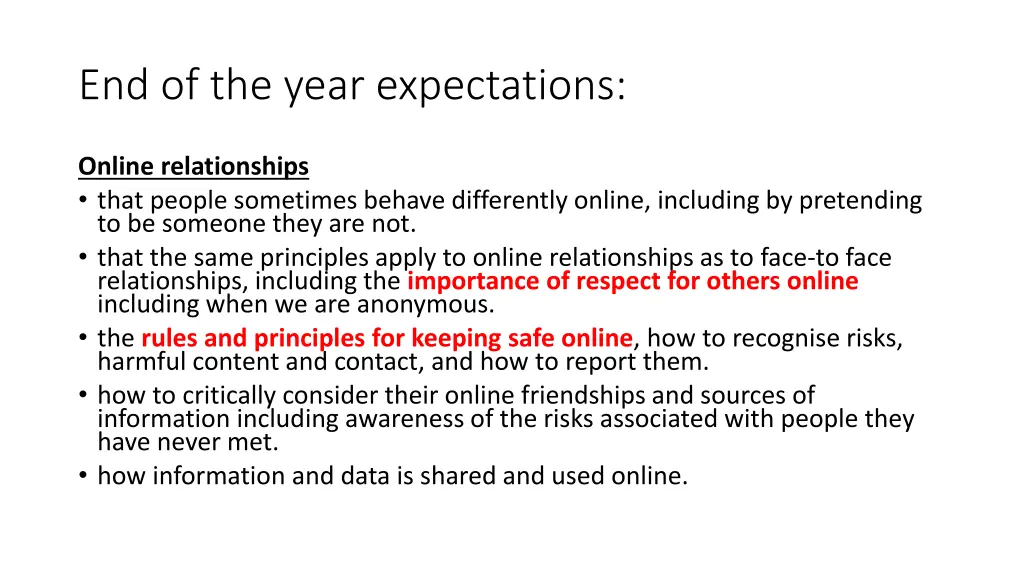 end of the year expectations 3