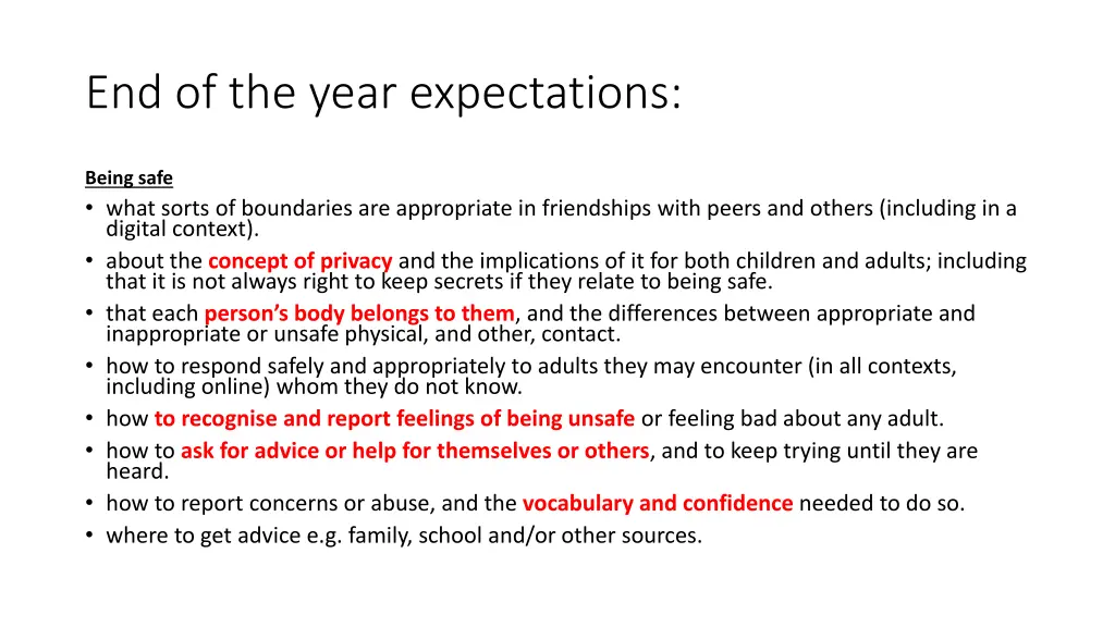 end of the year expectations 4