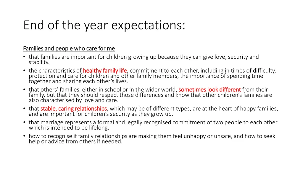 end of the year expectations