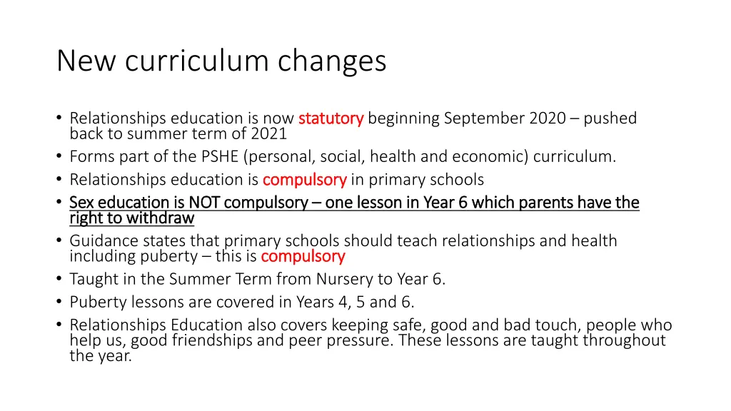 new curriculum changes