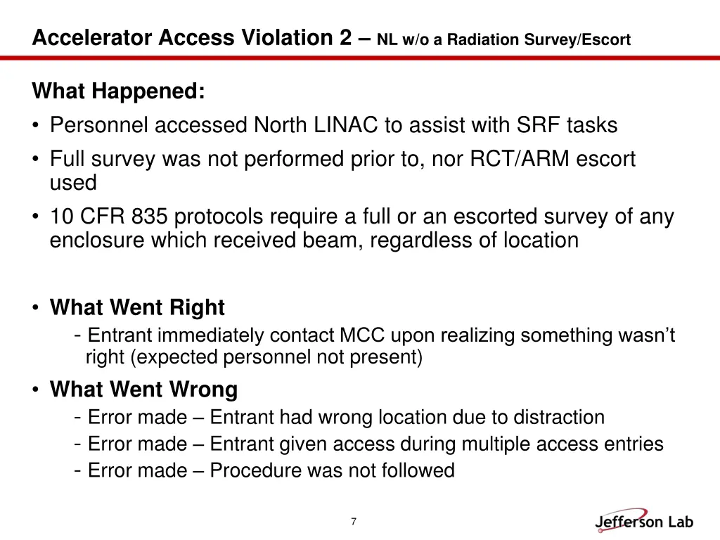accelerator access violation 2 nl w o a radiation