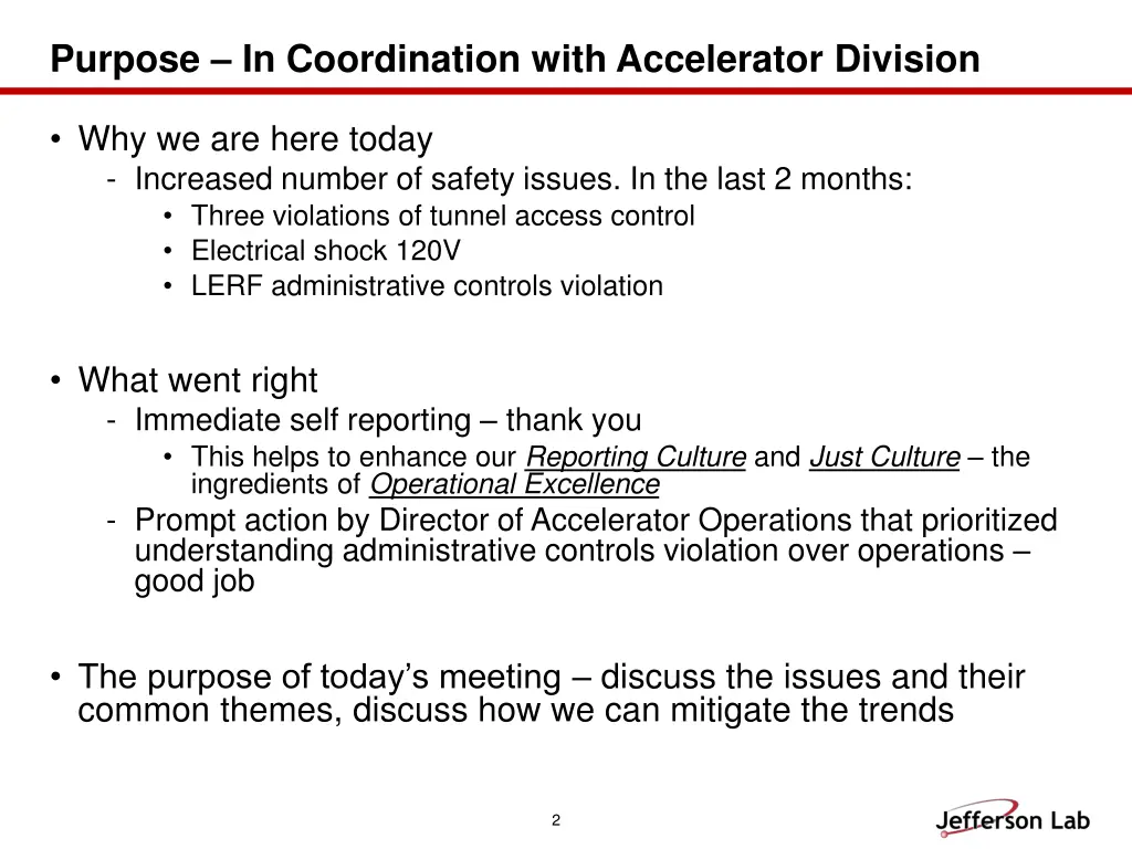 purpose in coordination with accelerator division