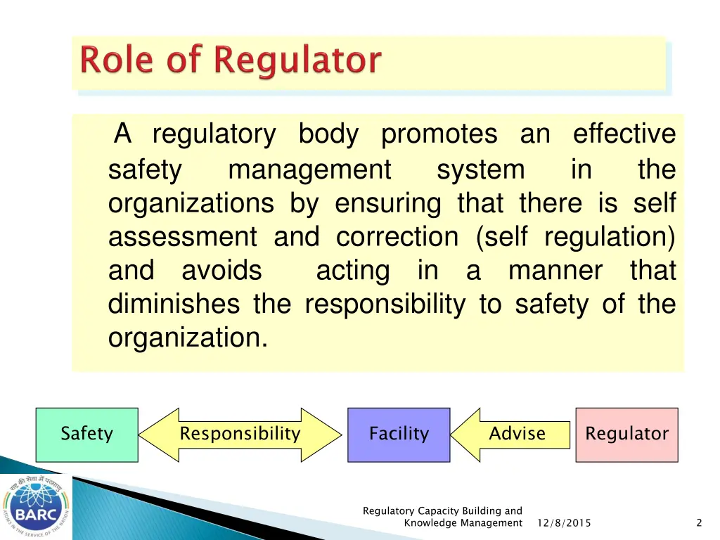 a regulatory body promotes an effective safety