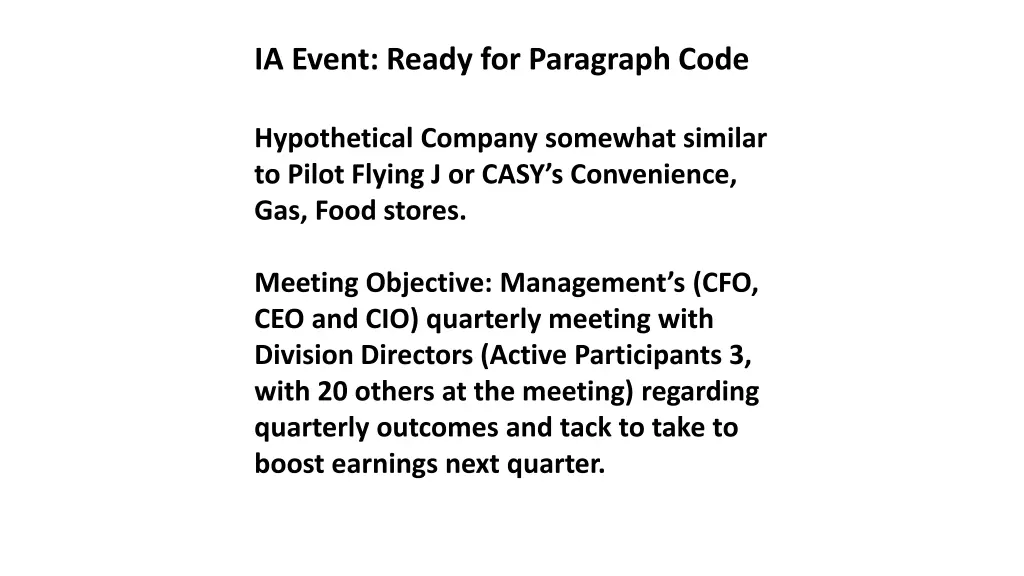 ia event ready for paragraph code hypothetical