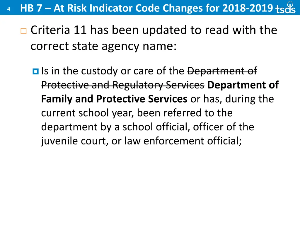 hb 7 at risk indicator code changes for 2018 2019 1