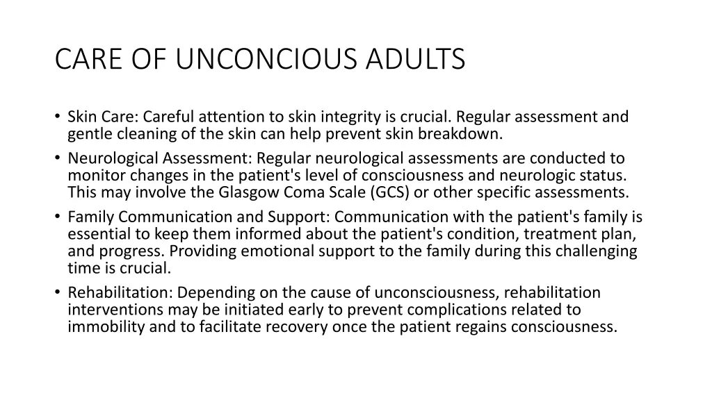care of unconcious adults 2