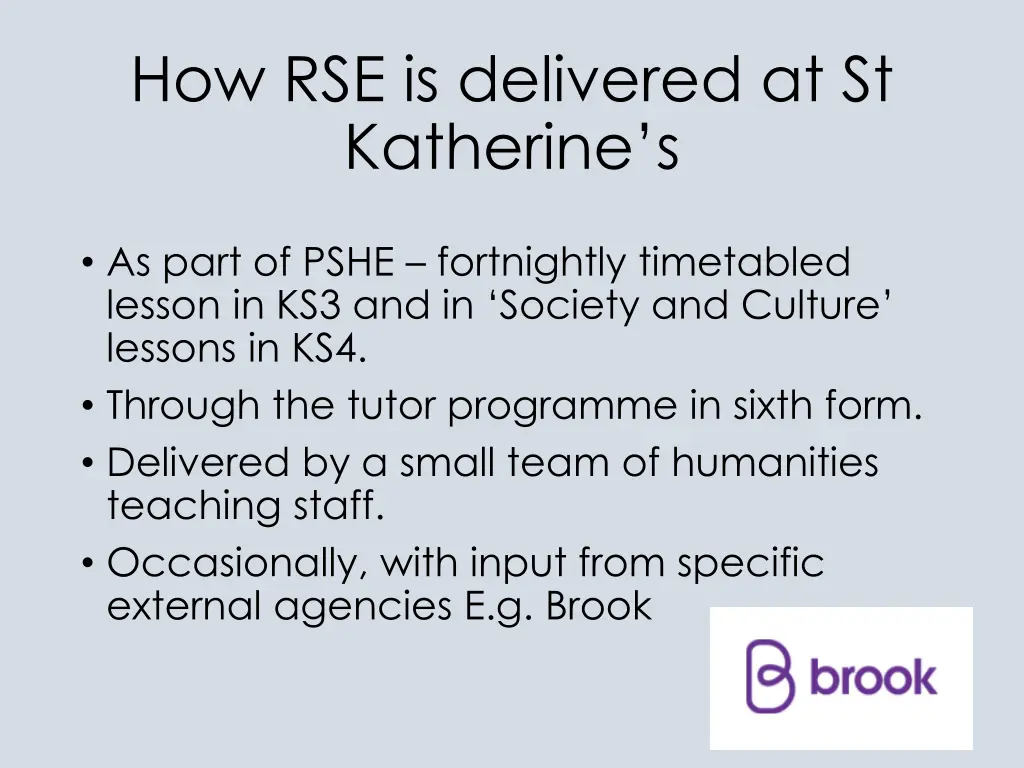 how rse is delivered at st katherine s
