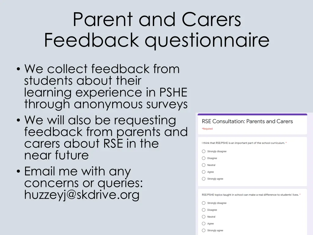 parent and carers feedback questionnaire