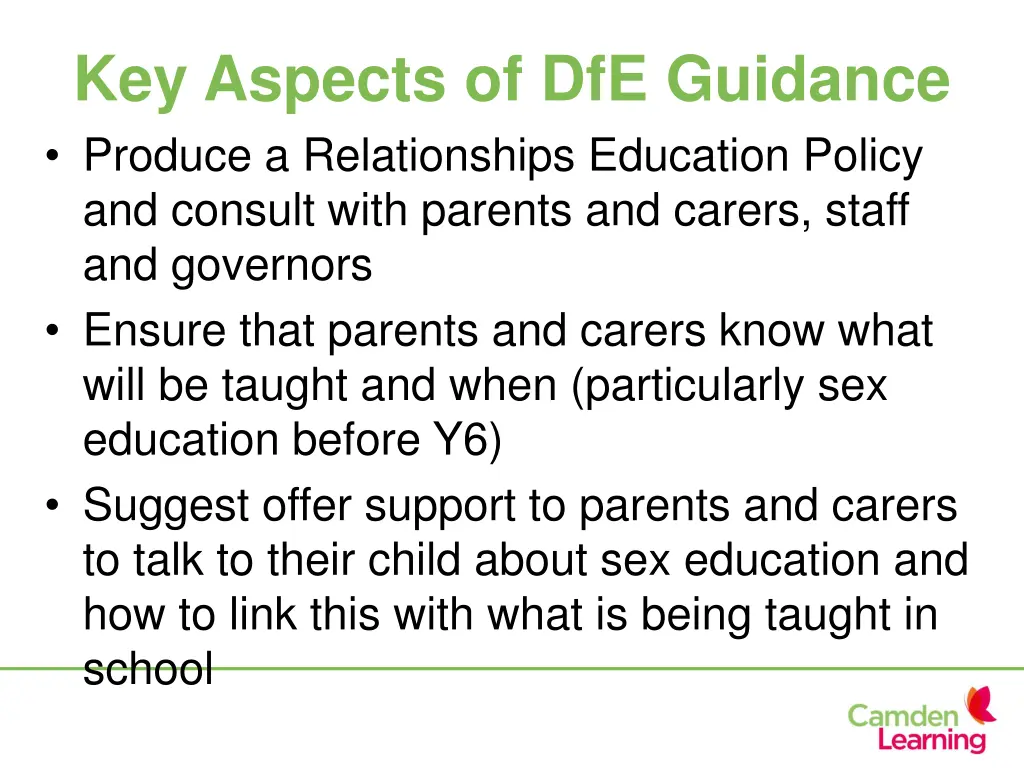 key aspects of dfe guidance produce
