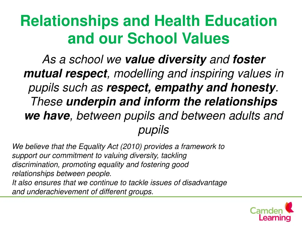 relationships and health education and our school