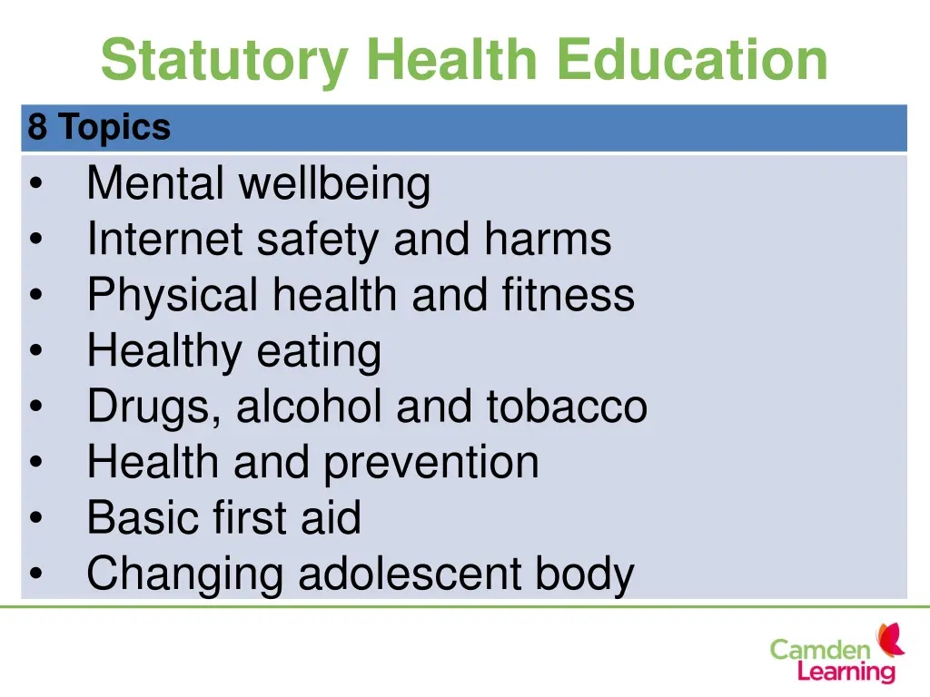 statutory health education 8 topics mental