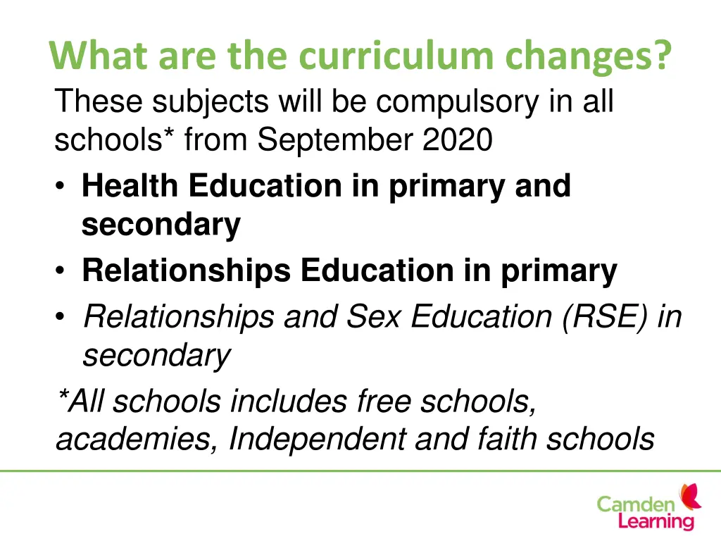 what are the curriculum changes these subjects