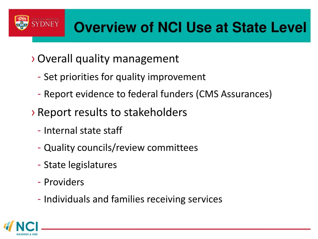overview of nci use at state level