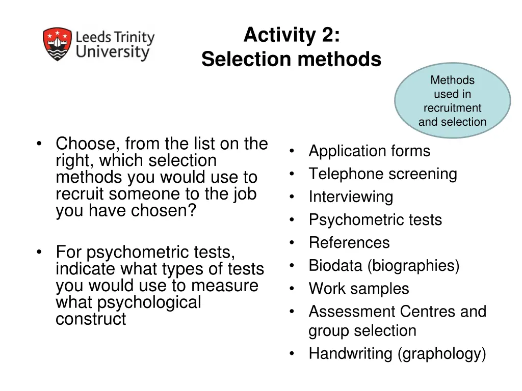 activity 2 selection methods