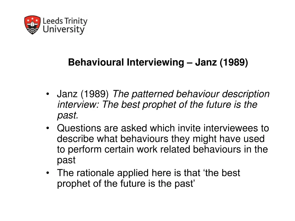 behavioural interviewing janz 1989
