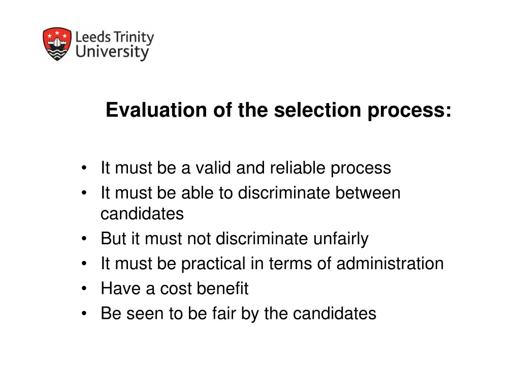 evaluation of the selection process