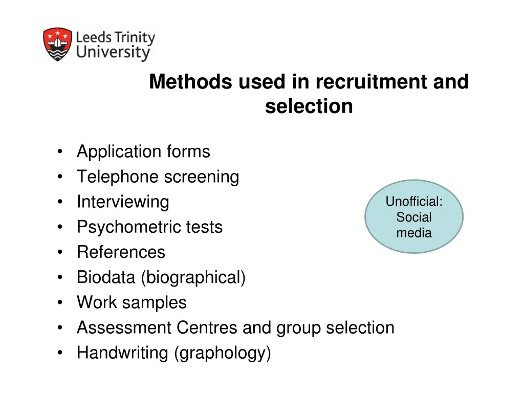 methods used in recruitment and selection