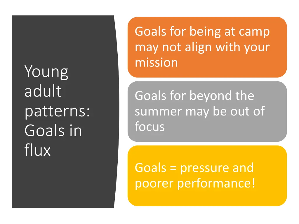 goals for being at camp may not align with your