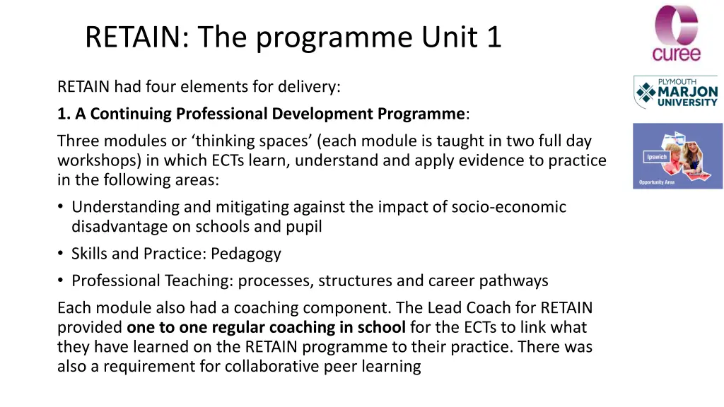retain the programme unit 1
