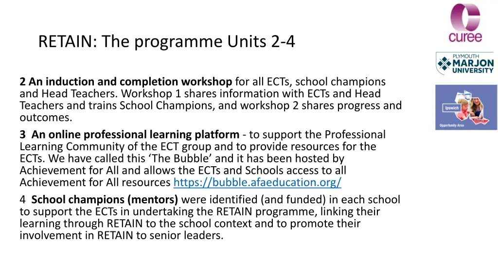 retain the programme units 2 4