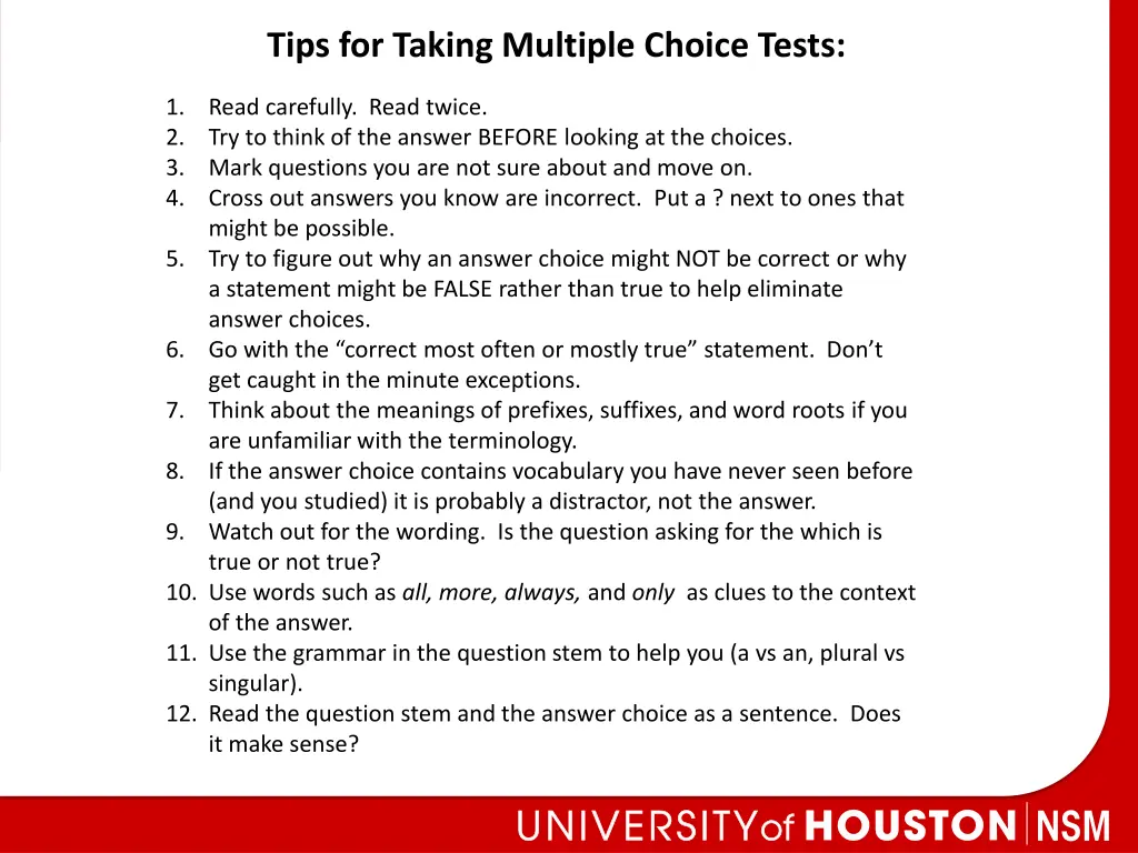 tips for taking multiple choice tests