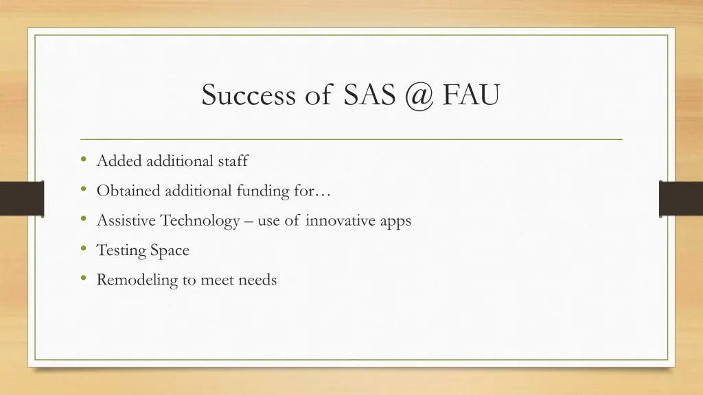 success of sas @ fau