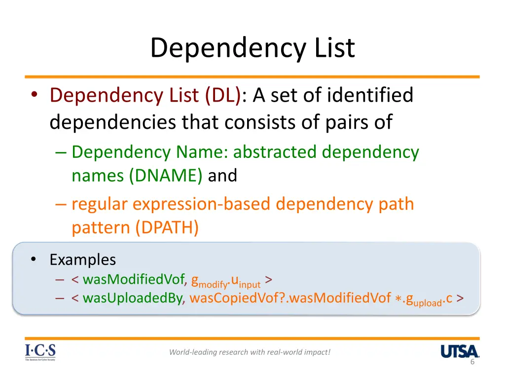 dependency list