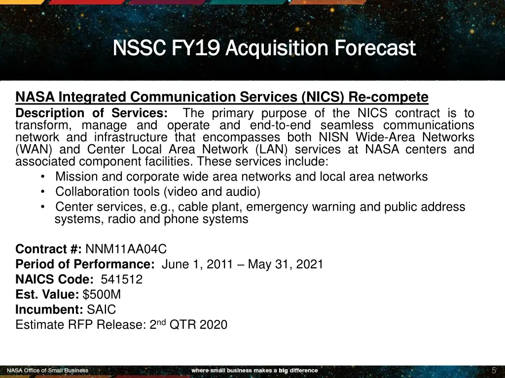 nssc fy19 acquisition forecast nssc fy19