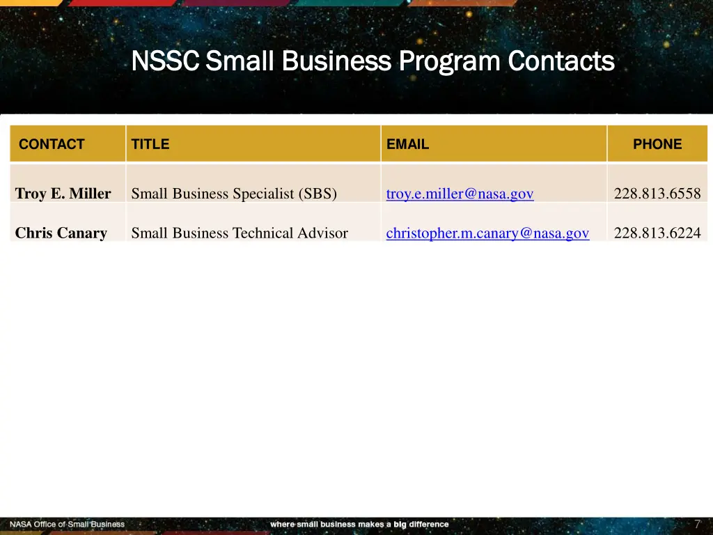 nssc small business program contacts nssc small
