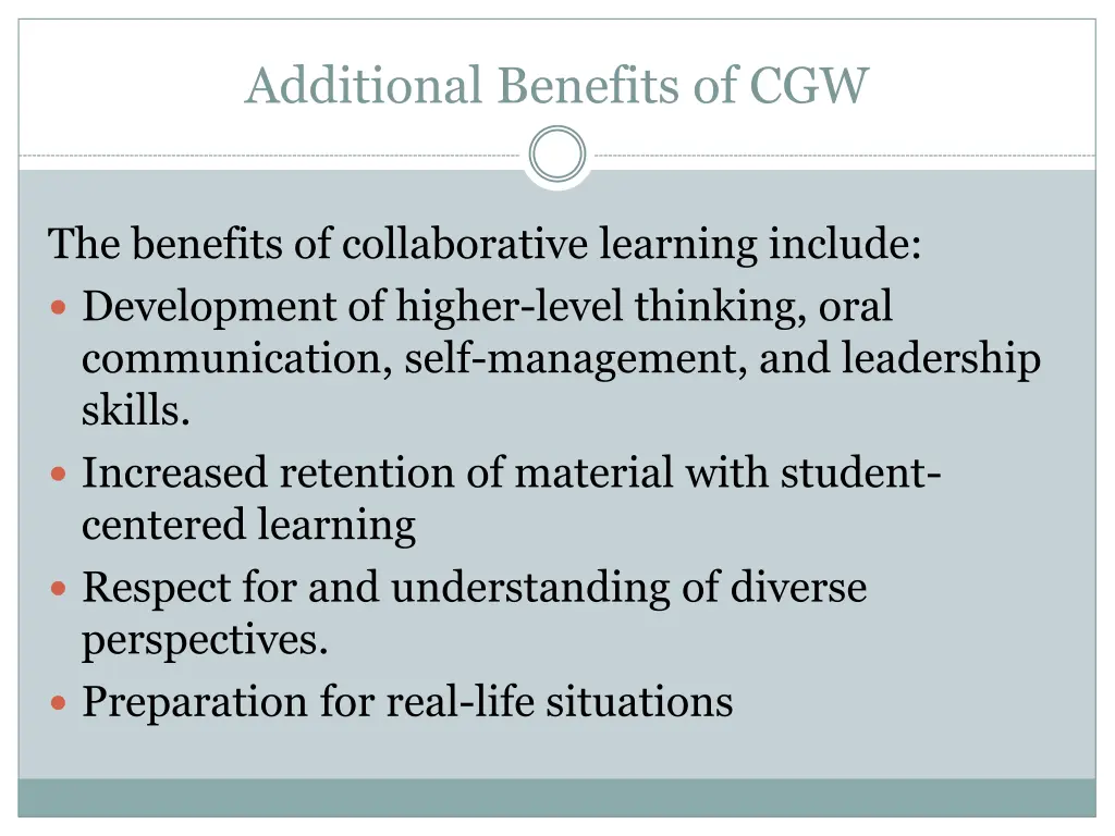additional benefits of cgw