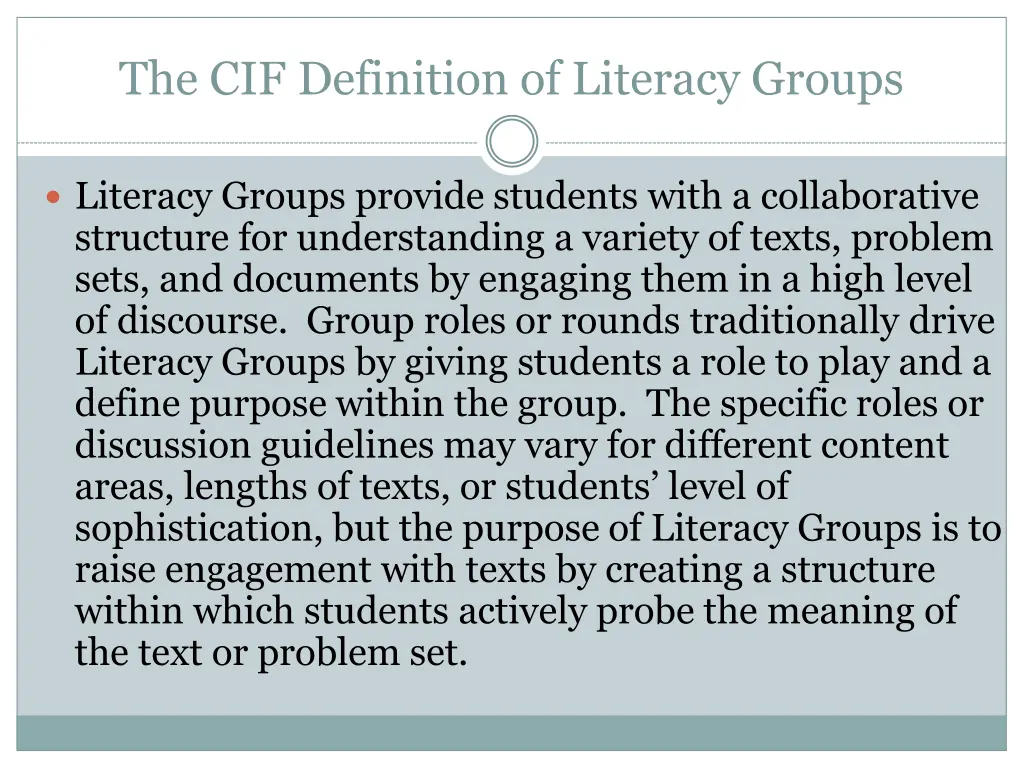 the cif definition of literacy groups