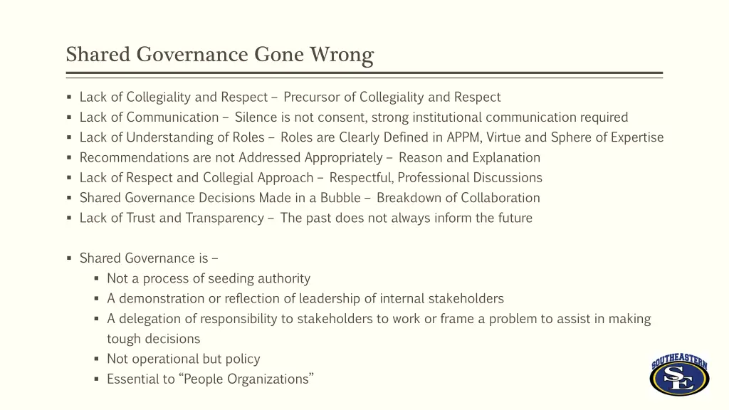 shared governance gone wrong