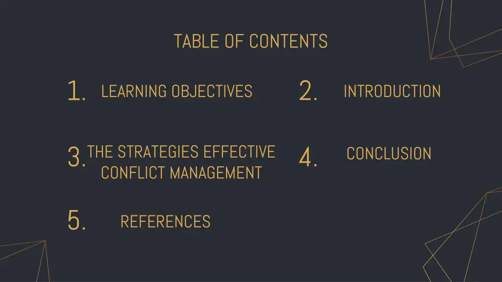 table of contents